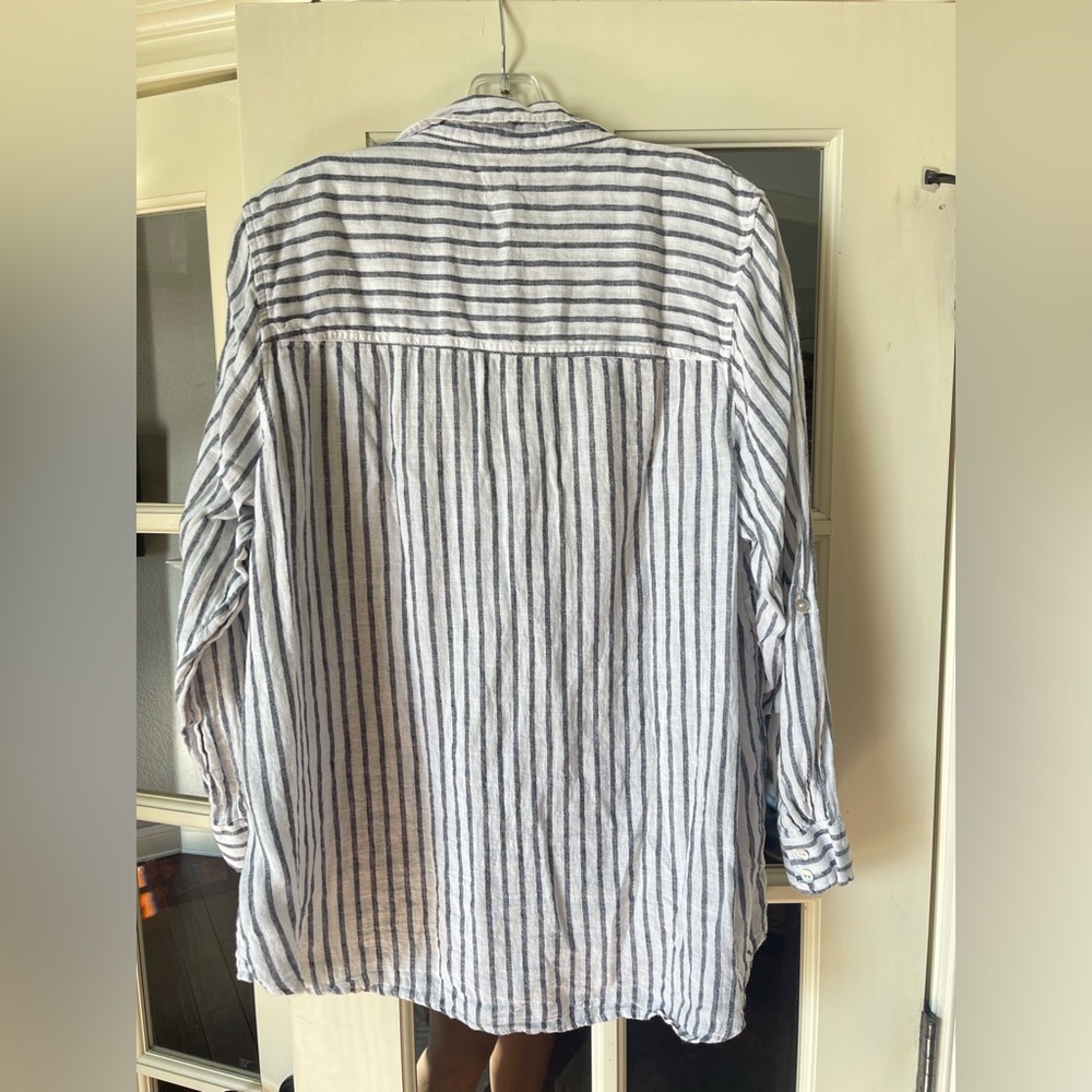 Sigrid Olsen 1X 100% Linen Striped Button-Up Shirt - Picture 5 of 5